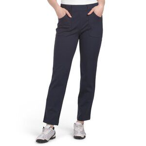 SWING CONTROL Navy Solid Ponte Ankle Pants